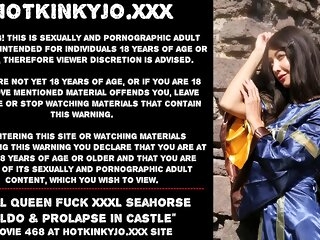 Anal Queen be hung up on XXXL Seahorse dildo & prolapse in castle